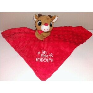 My First Rudolph Red Nosed Reindeer 12" Plush Rattle Security Blanket Baby Lovey